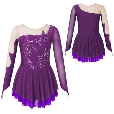 Çocuk Kız Parlak Şekil Buz Pateni Elbise Uzun Kollu Jimnastik Leotard Elbise Patenci Bale Dans Elbise