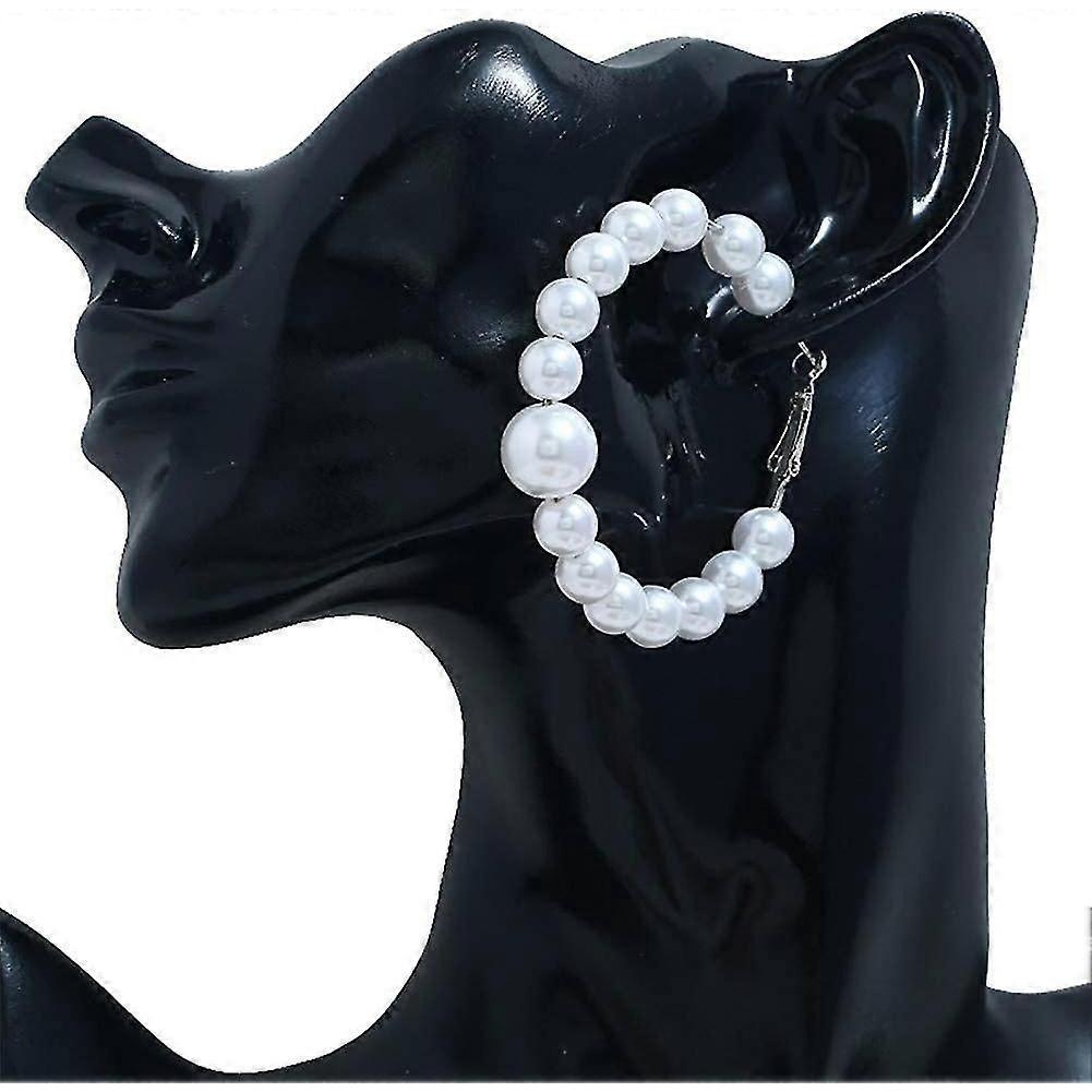 Large Hoop Dangle Earring Black White Pearl Earring With Stainless Steel Pin Big Circle Loop Earrings For Women Girls Jewelry M3:style03 -
