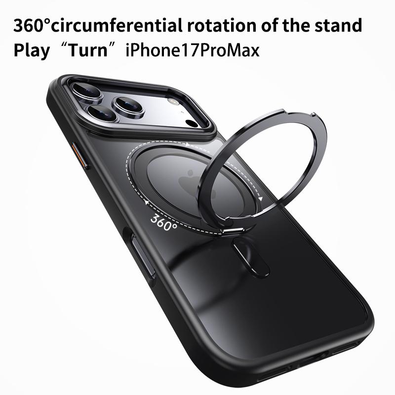 360° Otočný Stojan Magnetické Oranžové Pouzdro Pro iPhone 17 Pro Max 17Air 17Pro Luxusní Kovové Tlačítko Sklápěcí Stojánek Nárazuvzdorný Kryt