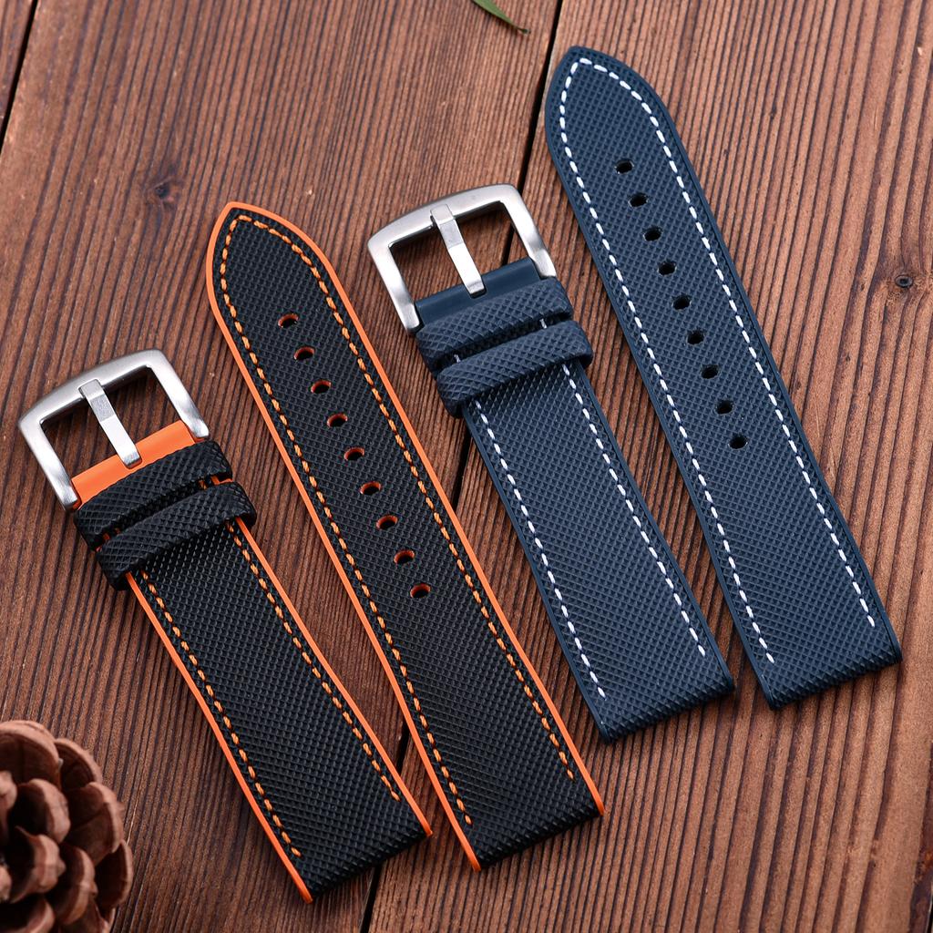 Premium Hybrid Leather FKM Sailcloth Watch Strap 18mm 20mm 22mm 24mm Fluoro Rubber Leather Watchband For Each Brand Diving Watch