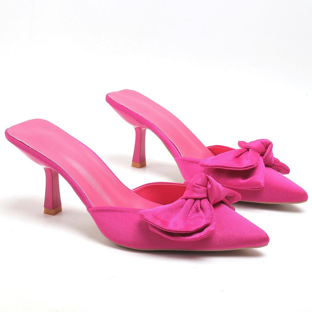 New Style Butterfly-knot Mules Women Slippers Elegant Pointed Toe Thin High Heels Ladies Summer Fashion Party Prom Shoes