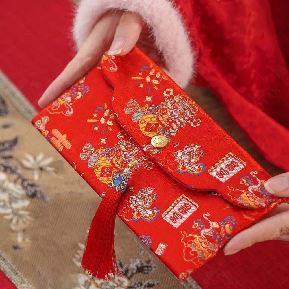 Brocade Embroidered Chinese New Year Red Wallet Traditional God of Wealth Red Pocket  Graduation