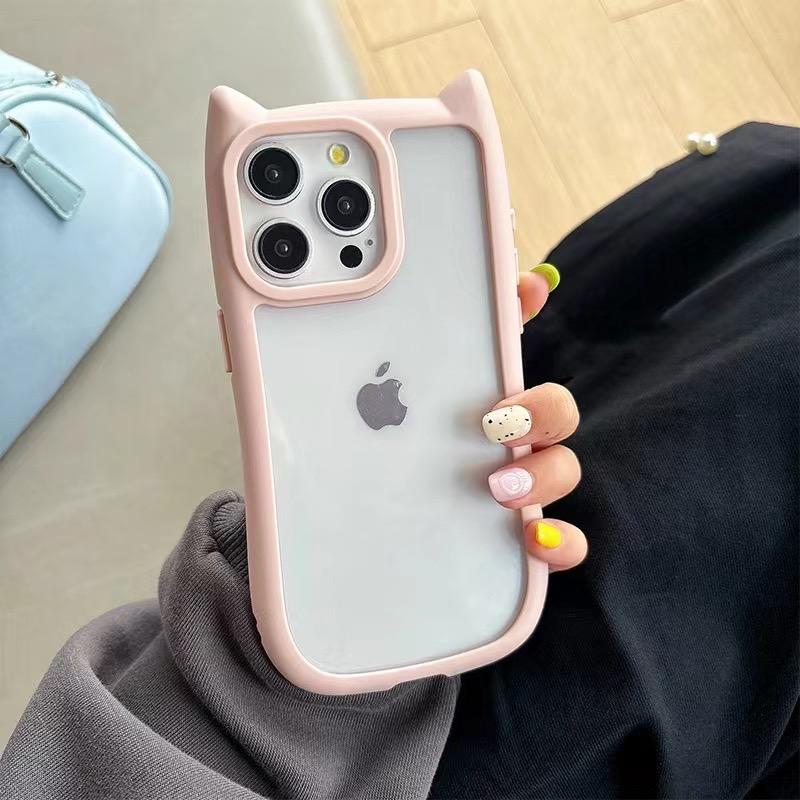 Cute Cartoon Cat Ears Transparent Phone Case For iPhone 11 12 13 14 15 16 Pro Max Plus  X XR XS Shockproof Bumper Back Cover