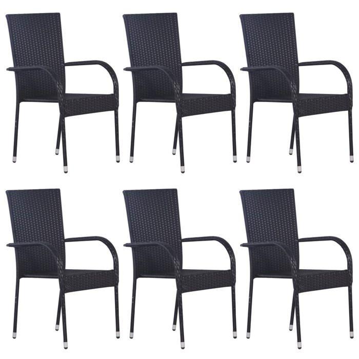 VidaXL Chaises empilables d'extérieur 6 pcs Résine tressée Noir