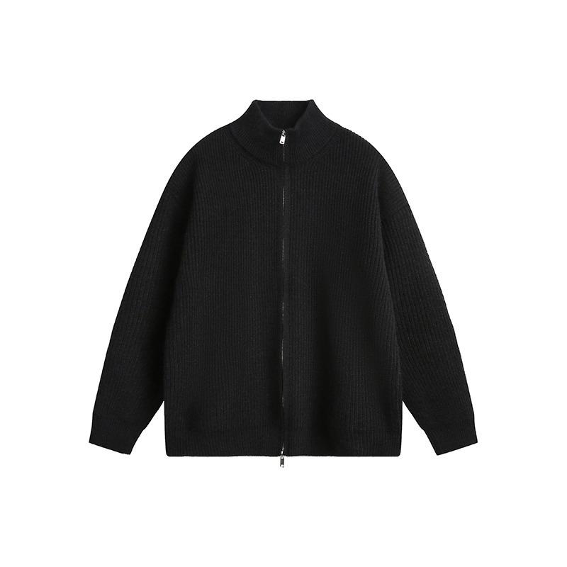 Men's Slim Fit Stand-Up Collar Zip-Up Cardigan - Versatile Solid Color Knitwear for Autumn and Winter