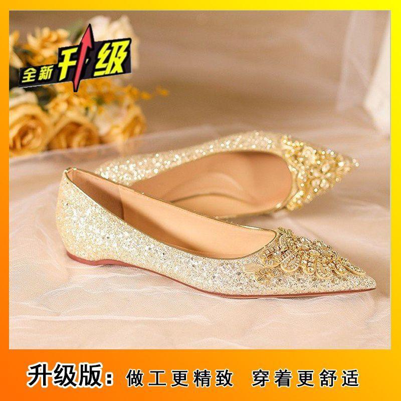 Sequined wedding shoes bridal shoes pointed 2025 French premium sense crystal shoes wedding elegance beautiful princess high heels