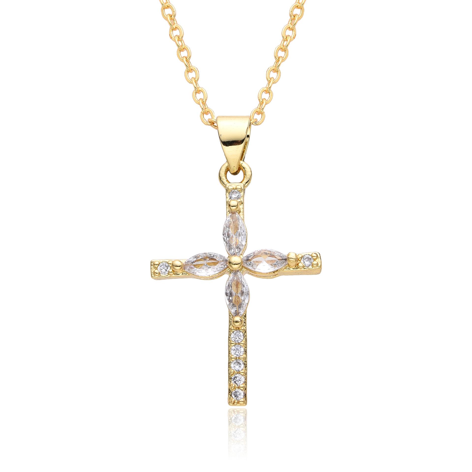 

ZAKOL Модное ожерелье с подвеской в виде креста из сверкающего кристалла циркония для женщин, золотистого цвета, на тонкой цепочке, аксессуары с цирконом для вечеринки