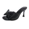 Womens Sandals High Heels Fashion Bow Designer Elegant Solid Color High Heels PU Leather Open Toe Shallow Mouth Women's Slippers