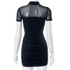 Women's Dress Summer Half High Neck Short Sleeve Fashion Sexy Mesh Yarn Wrap Hip Dresses