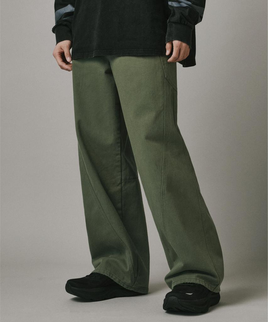 Beodeonteu Cut-Out Layered Cargo Wide Cotton Pants [Khaki]
