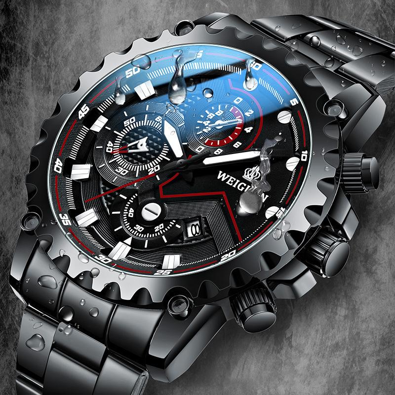 Men's Watch Black Warrior Authentic Trendy Stainless Steel Waterproof Luminous Calendar Male Fashion Quartz Clock Watches Gift
