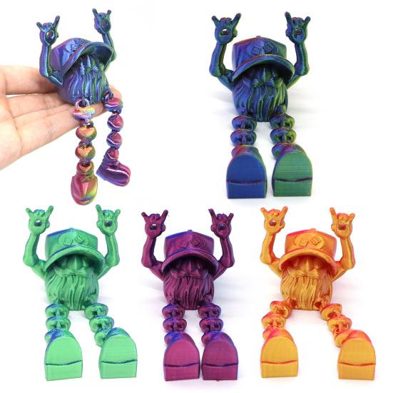 3D Printed Christmas Gnome Ornament Devil Horn Dwarf Figurine Fidget Toy with Movable Joints Articulated Elf Model Decoration