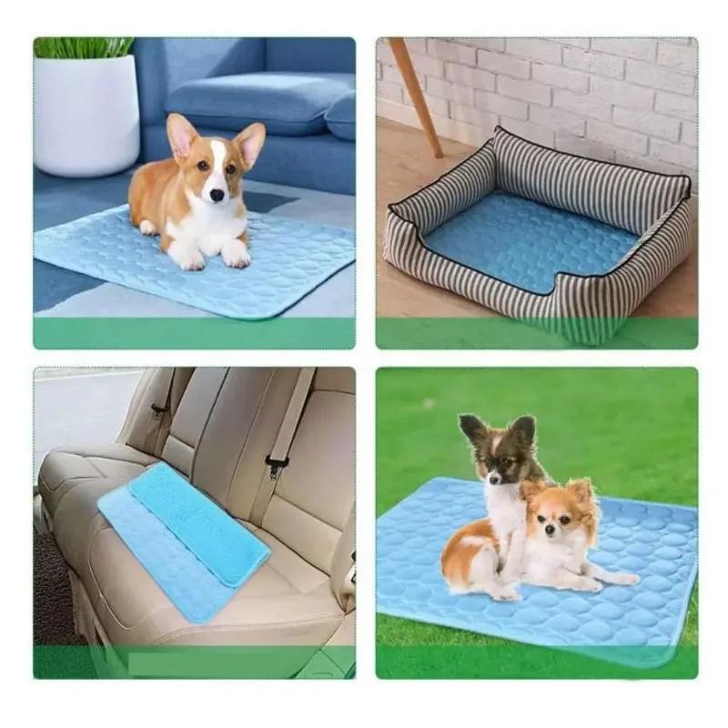 Dog Cooling Pad Ice Silk Fabric Self Cooling Gel Breathable Washable Summer Pet Mat for Dogs Cats Sofa Kennel Bed Comfortable La