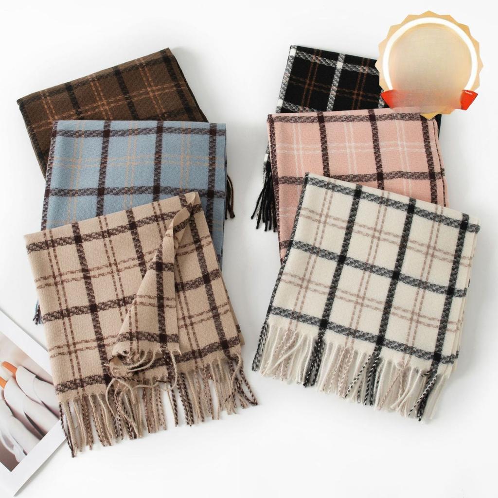New Korean Style Imitation Cashmere Scarf Plaid Thickened Cold Proof Shawl Student Long Autumn and Winter Warm Scarf