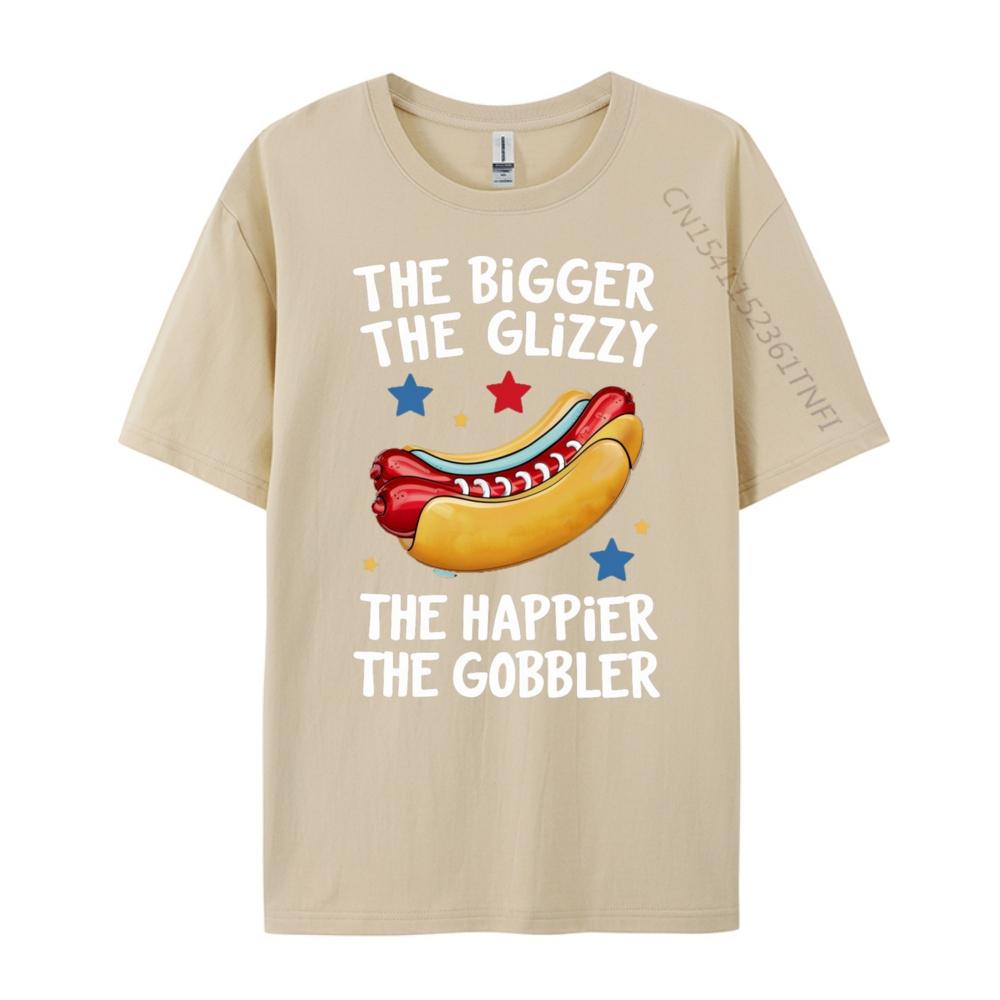 Funny Hot Dog The Bigger The Glizzy The Happier The Gobbler Pink Graphic Tees Men Streetwear Male Mens TShirts