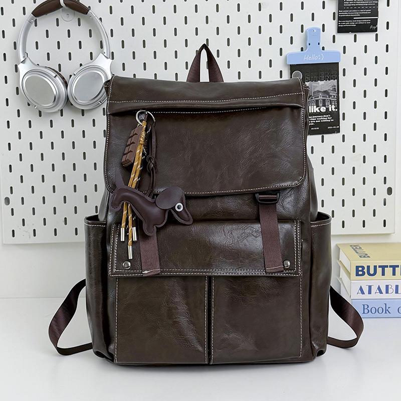 Schoolbag, business laptop handbag, unisex new PU soft leather backpack, fashionable commuter, large capacity travel backpack