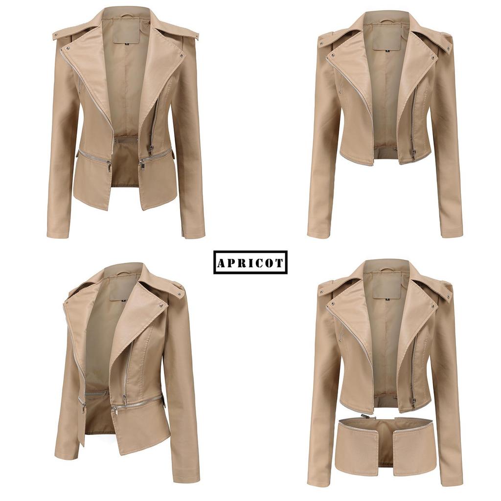 Women's European Size Leather Jacket with Detachable Hem - New Spring & Autumn Fashion 2023