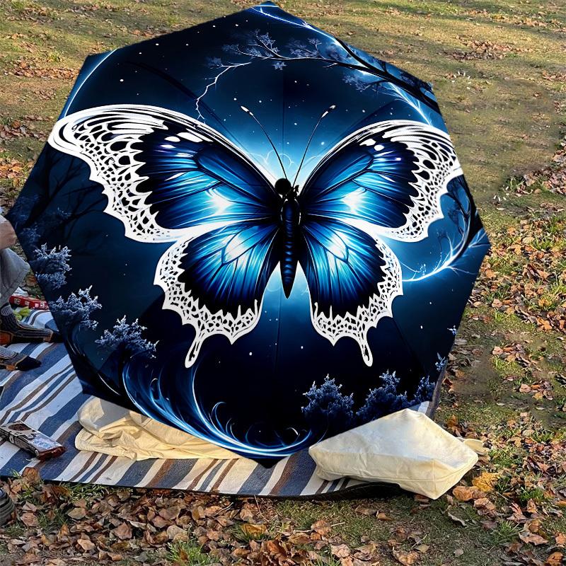 1 Stück Schmetterling Nacht Automatisches Öffnungs-/Schließschirm mit Winddichtigkeit, stabiles Dach mit 8 Speichen, langlebige Speichen, modisches Design, Outdoor-Accessoire, lustiger Prin