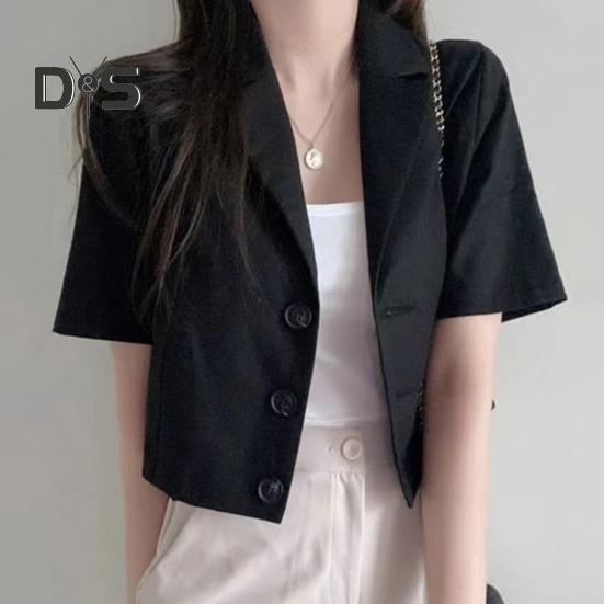 Ženy Letní oblek Kabát Klopa Krátký rukáv Jednořáskové Knoflíky Knoflík Krátký oblek Bunda Jednobarevný Volný střih Business Outwear