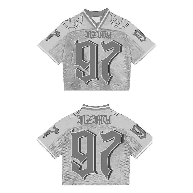 Tričko Americké Módní prodyšné prošívané volné fotbalové tričko Streetwear ležérní Prodyšný Unisex top s krátkým rukávem