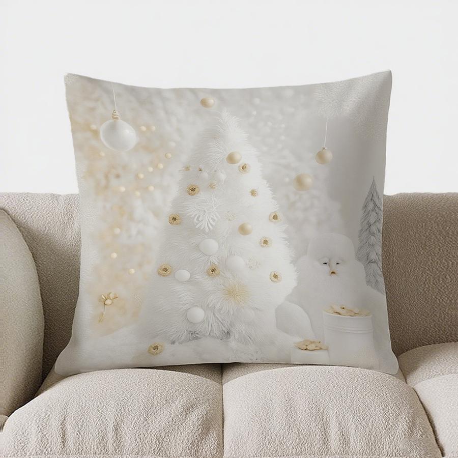 Home Decor Snowy Tree & Cute Owl Decorative Pillow Pattern Cushion Cover Suitable For Sofa Bedroom Car Pillow Cover
