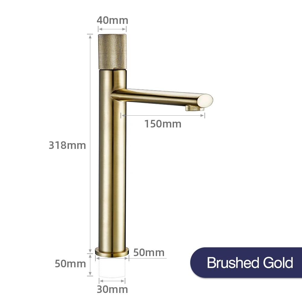 Knurled Faucet Matte Gold Basin Faucet Bathroom Tap Single Handle Hot and Cold Sink Faucet Knurled Mixer Brass Material