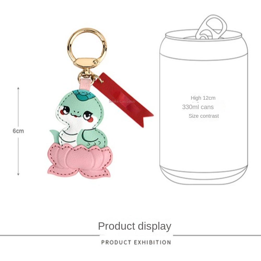 Spring Festival Cartoon Lotus Pendant Good Luck New Year Key Ring Fashion Snake Keychain  Bag Charm