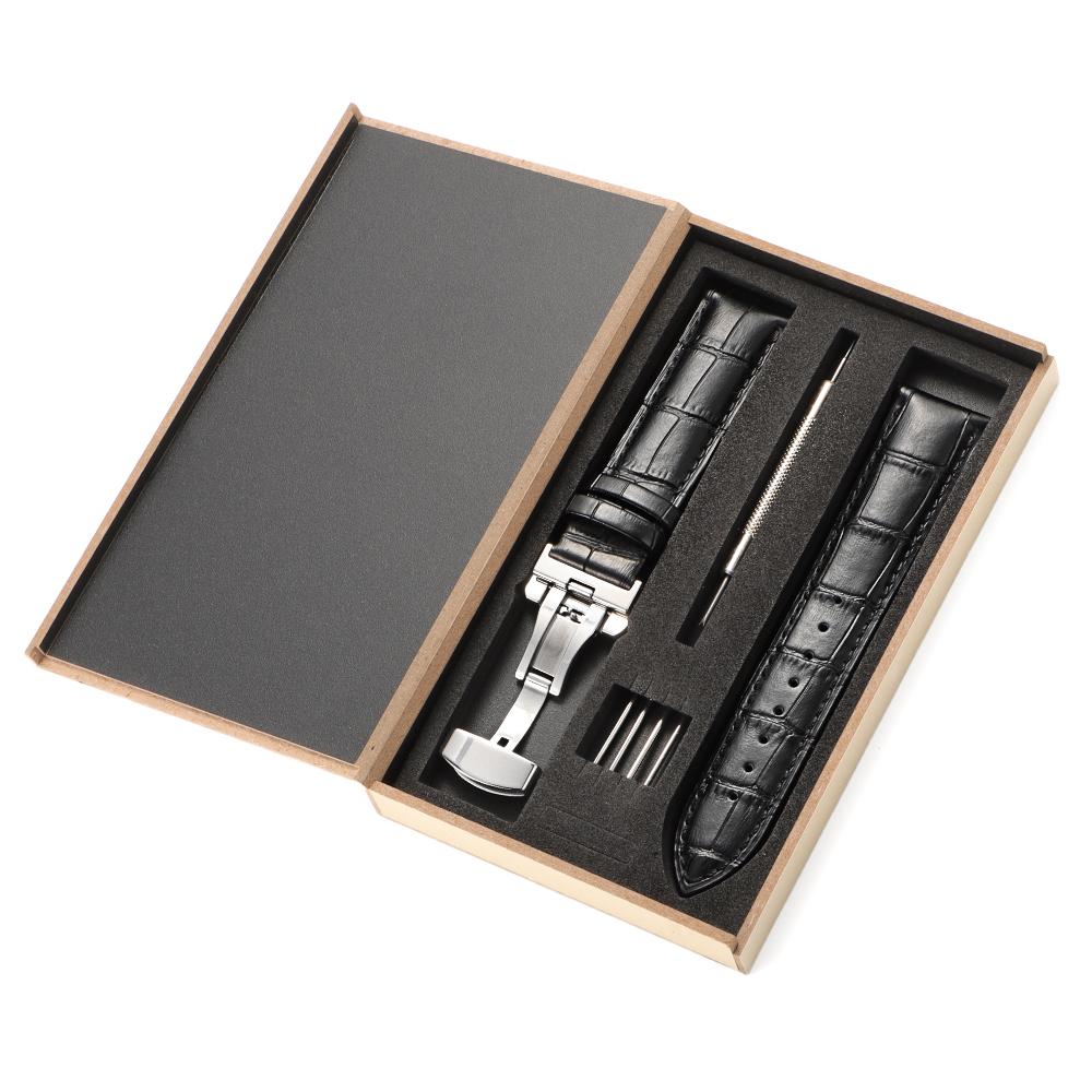 Genuine Leather Strap Band Butterfly Clasp Bracelet Common WristBand Accessories with Wooden Box 16mm 18mm 19mm 20mm 22mm 24mm