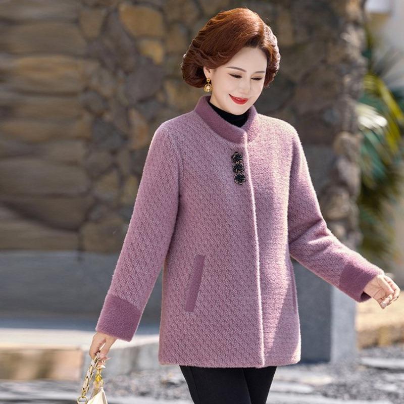Mom velvet thickened mink new winter clothing medium and old fashion coat warm woolen noble top women