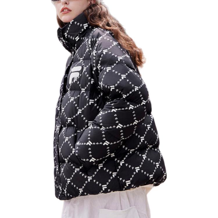 FILA Logo Pattern Full Print Stand Collar Warm Down Jacket Women outerwear Black T11W316903F-BK