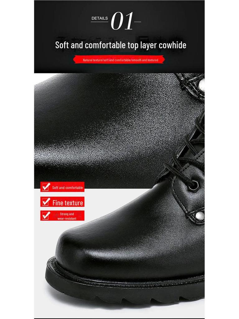Men's Genuine Leather Snow Boots, Cowhide, Lace-Up Martin Style, Thick Wool for Winter Warmth