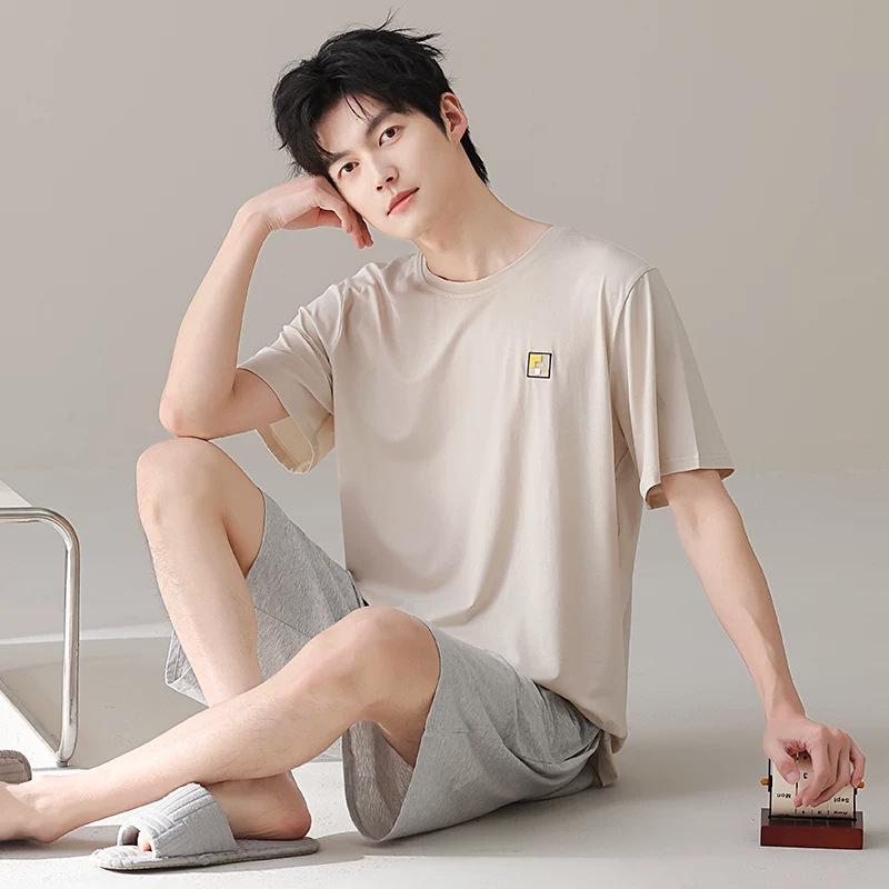 Men's pajamas men's summer 1011 new modal cotton short-sleeved large-size boys' summer simple loungewear