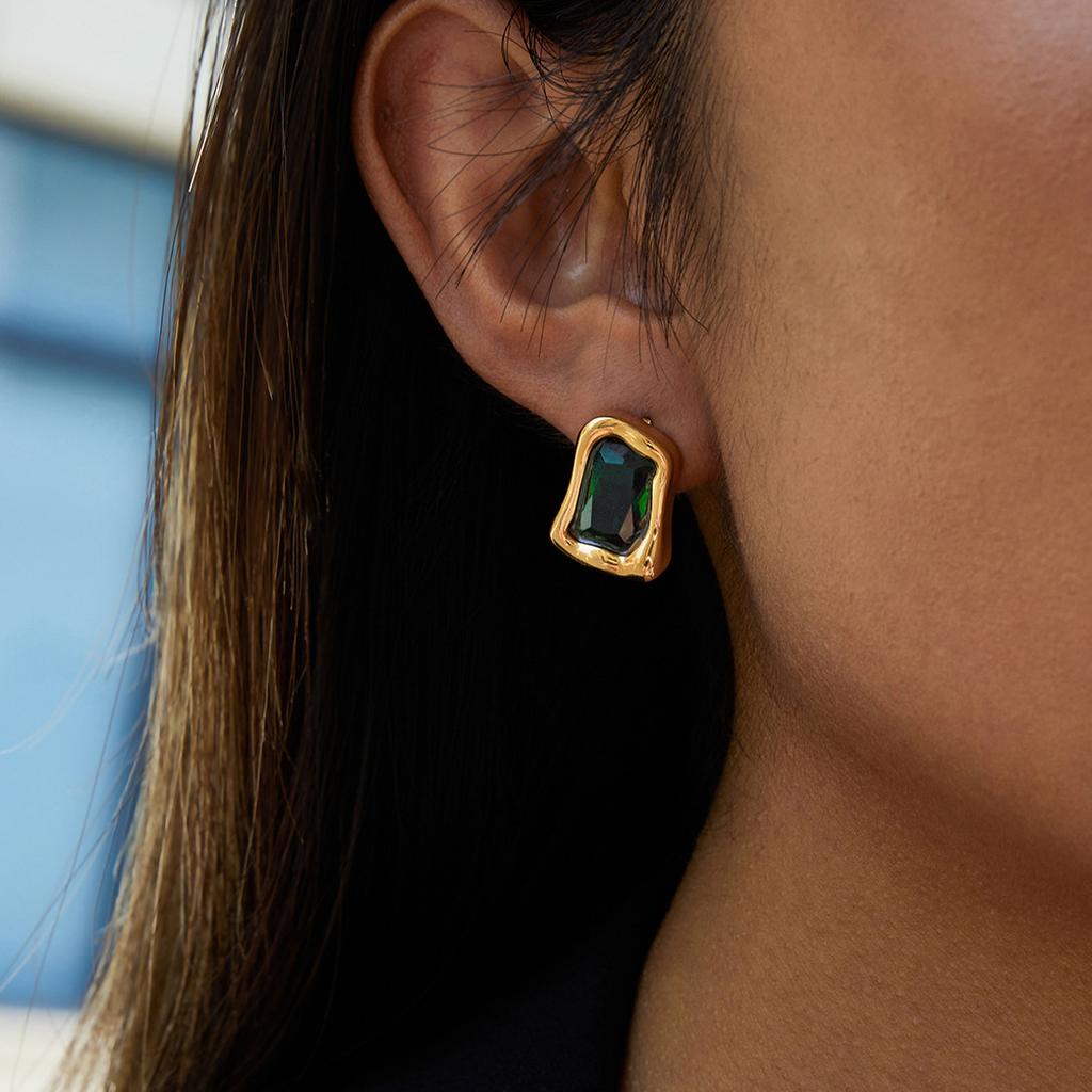 Design Sense 18K Gold, Black Zircon Square Earrings and Ear Jewelry