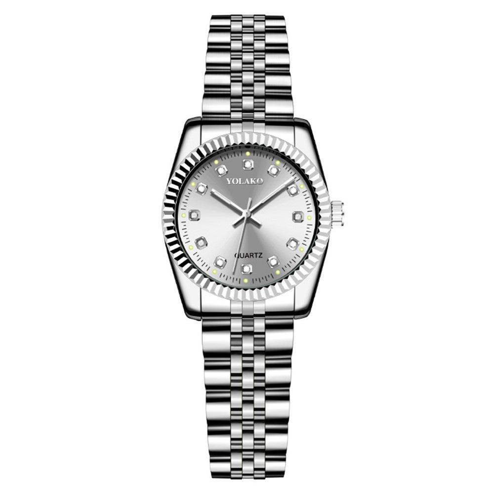 Diamond Face Steel Belt Calendar Watch Female Simple Casual Student Fashion Quartz Gold Suit Men'S Watch Couple