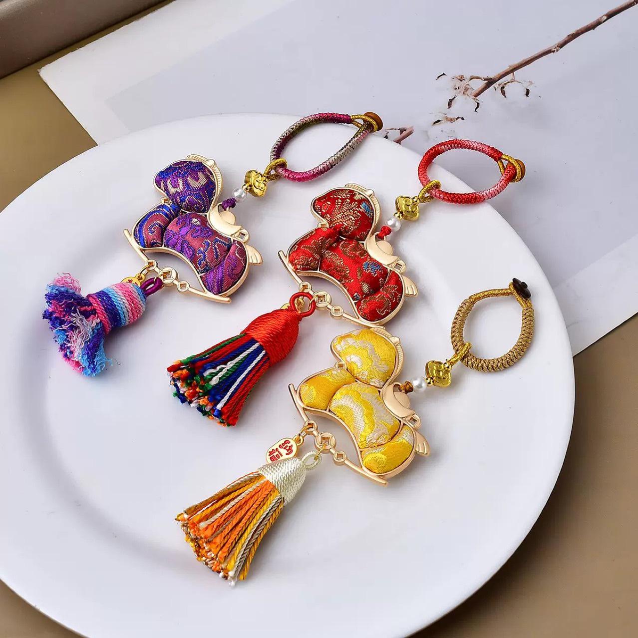 Handmade Song Brocade Double-Sided Horse Pendant/Charm – Year of the Horse Ornament Yellow Finished