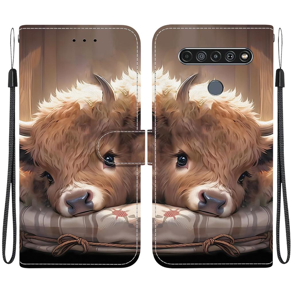 Handmade PU Leather Flip Case for LG K61 Anti-Slip Shockproof Cover with Wrist Strap & Heart/Rose Cat Designs