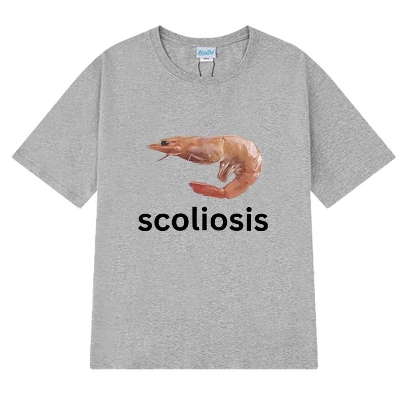 2025 Men's Funny Shrimp Stem Pattern Printed 100% Pure Cotton Short-sleeved T-shirt Retro Streetwear