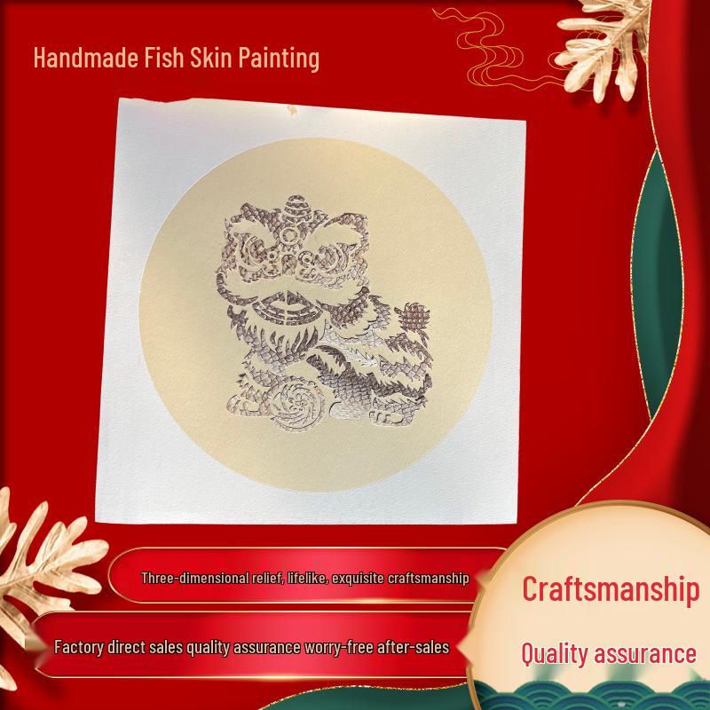 

Hezhe Handmade 3D Fish Skin Leather Painting - Decorative Artwork for Bedroom and Living Room