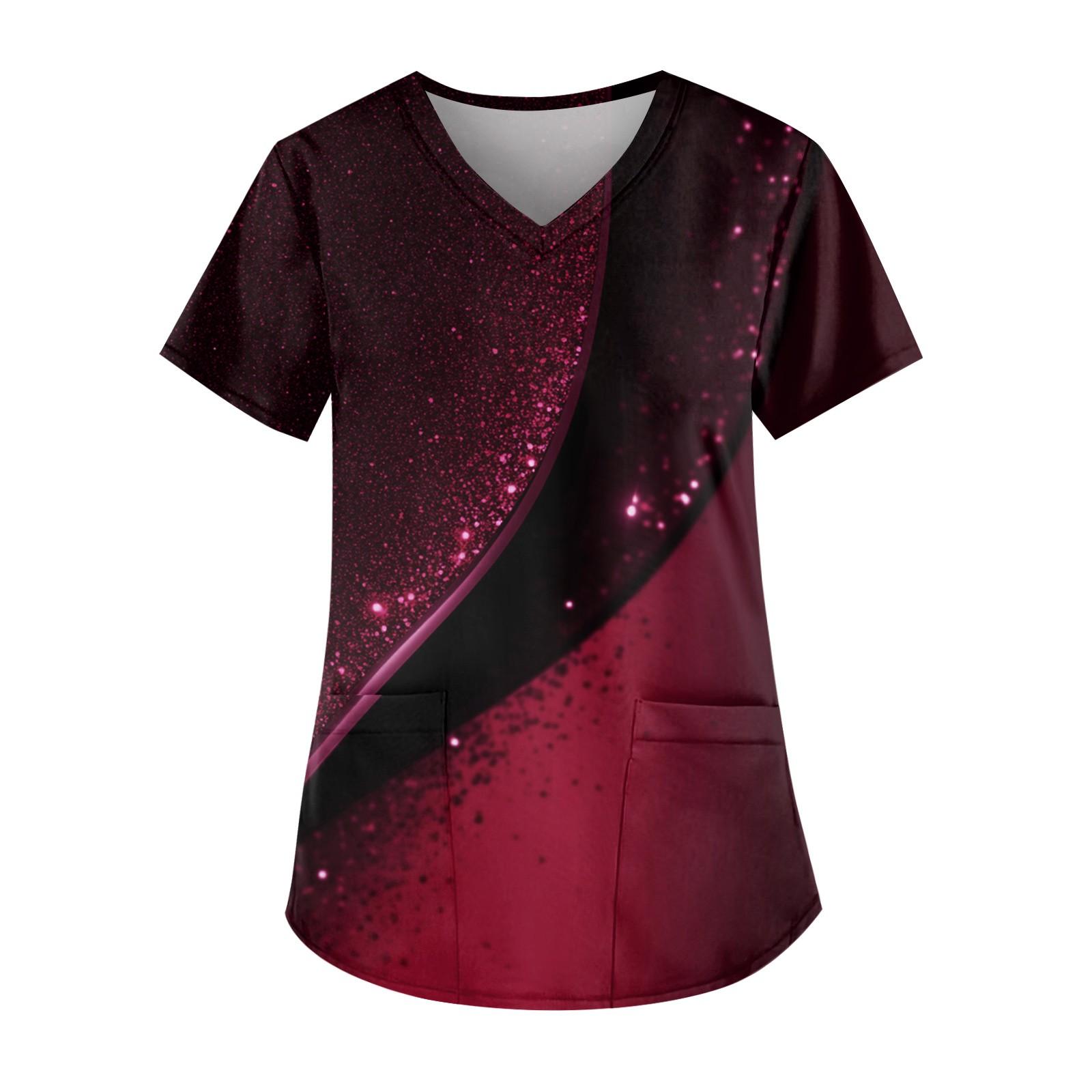 

Рабочая форма больших размеров с принтом, топы для женщин, забавные футболки с v-образным вырезом и короткими рукавами, рабочая одежда, футболка с карманами XL винный