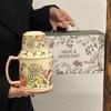 Retro Sonnenblumen Topf und Tasse Set Nachmittagstee Keramikbecher Büro Teetasse mit Deckel Geschenkbox
