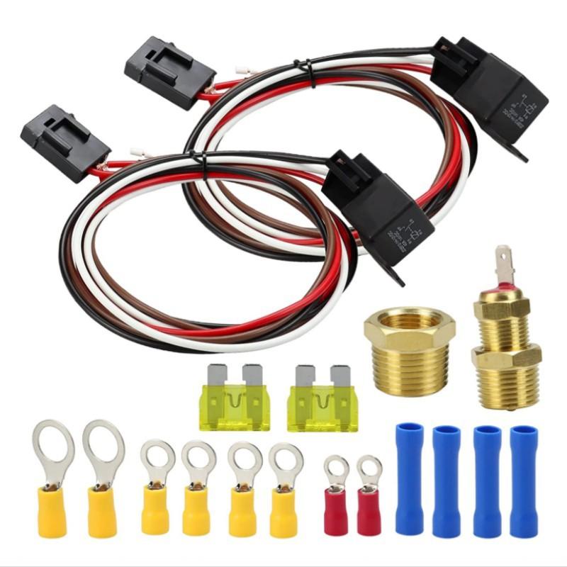 40 AMP Dual Electric Fan Relay Kit  Automotive Relay Thermostat Switch Kit For Temperature Sensor Switch 185 On 175 Off