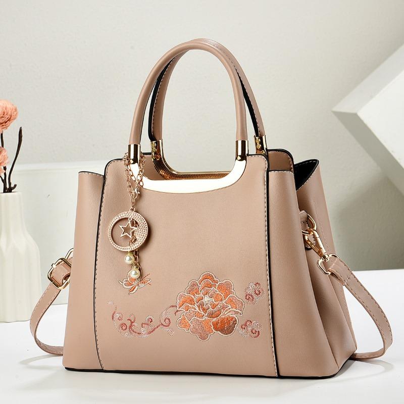 Fashionable Embroidered Crossbody Bag New Women's Single Shoulder Handbag for Middle-Aged Women Durable PU Leather Bags