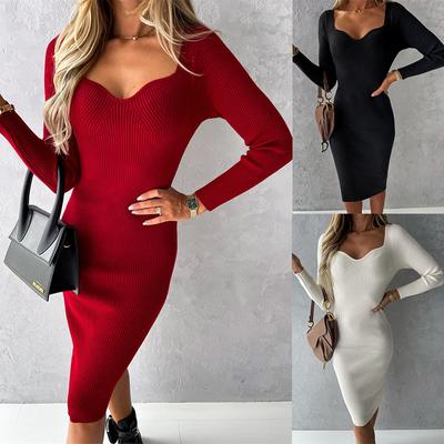 2024 Elegant Women Party Dress Long Sleeve Bodycon Package Hip Pencil Dress Autumn Winter Ladies Dress