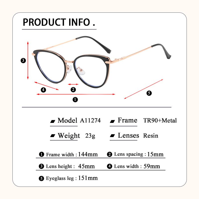 Retro Cat-eye Frames Women's Fashion Myopia Prescription Glasses Color-changing Anti Blue Light Computer Reading Eyeglasses