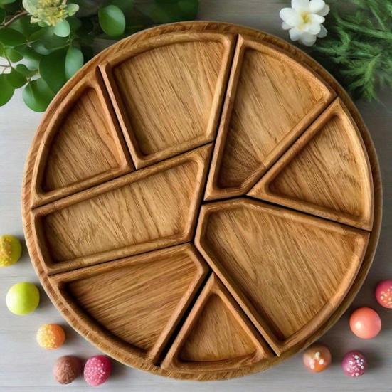 Dřevěný puzzle servírovací podnos s 8 odnímatelnými přihrádkami Koktejlový párty tác na ovoce, sýry, ořechy Elegantní kuchyňská nezbytnost
