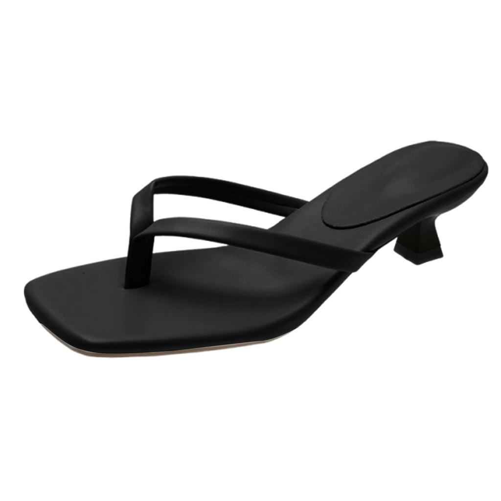Women's Heels Flip Flops Square Toe Low Heels Comfortable Summer Sandals for Casual
