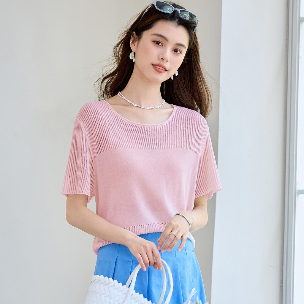 Thin Women's Casual Round Neck Knitted Sweater, 2026 Summer New Women's T-shirt, High-end Pullover Sweater, Women's Clothing