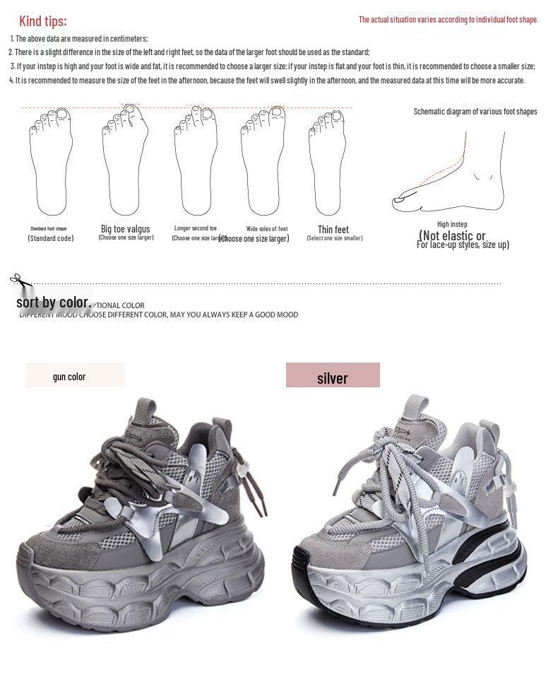 Women's Breathable Chunky Sneakers - 12cm Platform, Mesh, Small Size, A8951