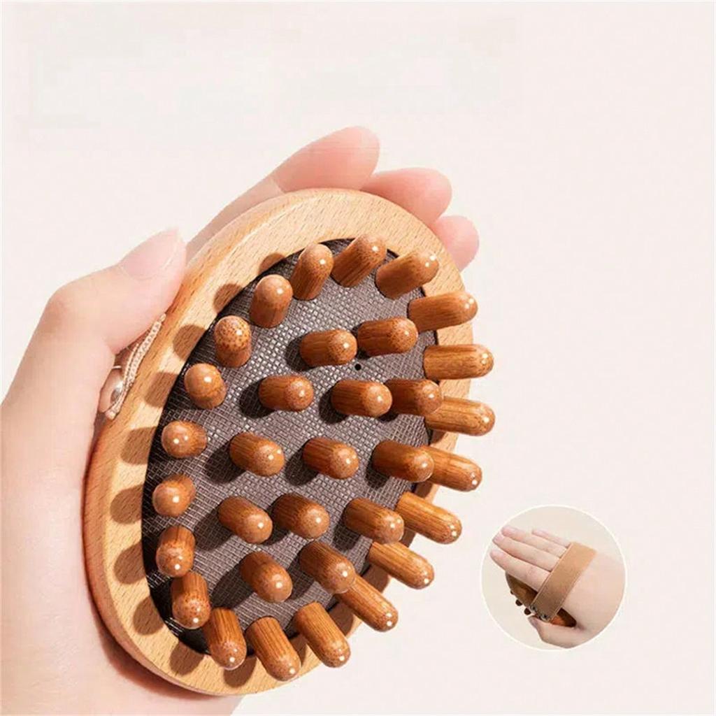 Wooden Scalp Massager Brush With Rounded Tips, Anti-Skid Elastic Handle, Comfortable Scalp Massage T