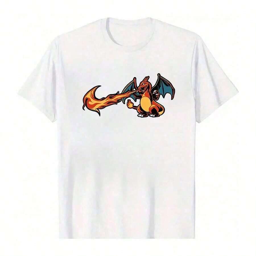 Unisex Round Neck Short-Sleeve T-Shirt With Charizard Graphic Print S